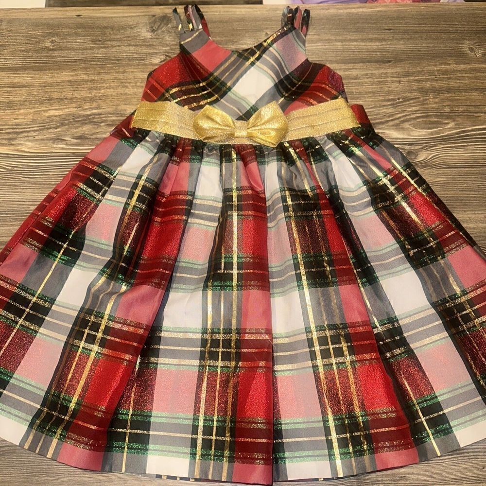 Bonnie Jean Girls Red Green Gold Plaid Christmas Holiday Dress Size 6. NWOT.